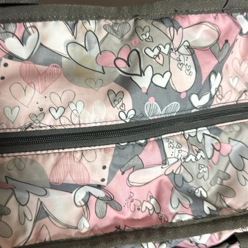 LeSportsac Ryan Diaper Bag Ryan Baby Diaper Tote Bag in Pink Gray Hearts